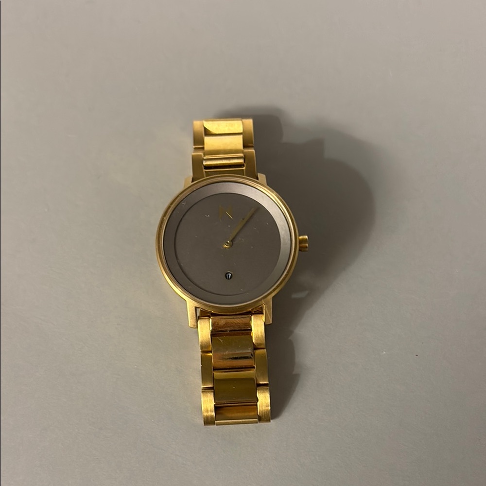 Gold Metal Watch with Gray Face